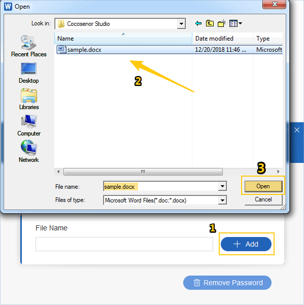 open and select target Word file