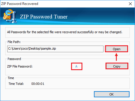 zip file password is recovered